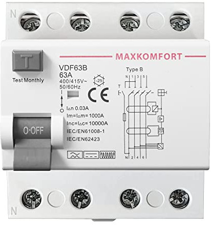 FI-Schutzschalter Typ B 63A 30mA 4Polig Fehlerstrom-Schutzschalter Allstromsensitiv Schalter Automat Sicherung circuit breaker