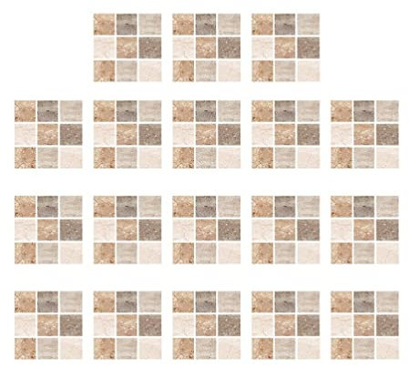 Garneck Tile Sticker 18 Pcs Mosaic Tile Sticker Peel and Stick Tile Backsplash Removable Self Adhesive Decorative Wall Decals for Kitchen Bathroom Beige Light Brown Tile Stickers