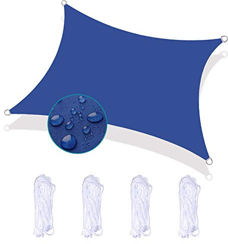 Tende da Sole per Esterno 2.5X2.5m Telo da Sole Anti-UV Impermeabile Resistente a Strappi Protezione Solare Facile da Installare per Piscine Garage Pergolato, Blu Scuro