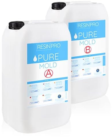 Resin Pro ® Pure Mold Gomma Siliconica Liquida 5 Kg Traslucida Veloce per La Creazione Di Stampi per Resine Epossidiche Poliuretaniche Cera Sapone Gesso Cemento, Durezza 13 Shores, 100% Made in Italy