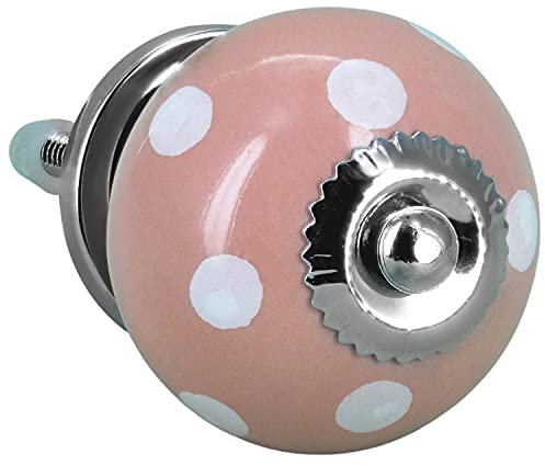 G Decor Polka Dot Spotted Round Ceramic Door Knob Vintage Shabby Chic Cupboard Drawer Pull Handle (Pastel Pink)