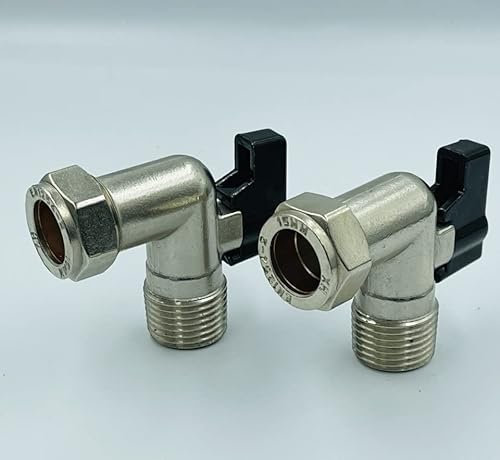 UKDeals direct® 15mm x 1/2 Elbow Isolation Valve Ball o fix Valves 90 Bend Full Bore Black Lever for Flexible Hose Suitable HOT & Cold WRAS Approved Pack of 2