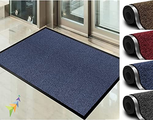 Abaseen Door Matts Indoor & Outdoor Washable Large Kitchen Barrier Mat Heavy Duty Non-slip Rubber Back Entrance Rug Shoes Scraper Super Absorbent Front Door Mat Carpet (60x80 cm, Blue)