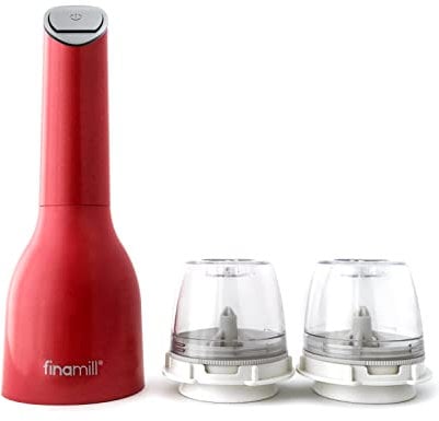 FinaMill Mulino per pepe e spezie pluripremiato a batteria, trituratore e macinazione regolabile in ceramica con One Touch e LED. 2 cialde ProPlus intercambiabili incluse.