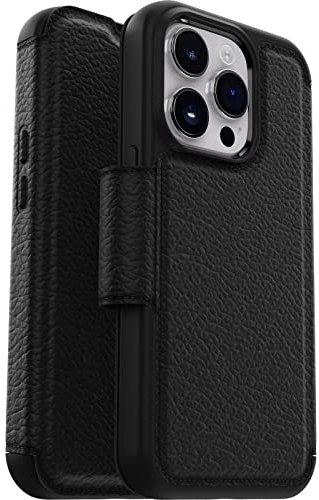 OtterBox Strada Case Iphone 2022 Large Pro Case, Shockproof, Drop proof, Premium Leather Protective Folio with Two Card Holders, 3x Tested to Military Standard, Black