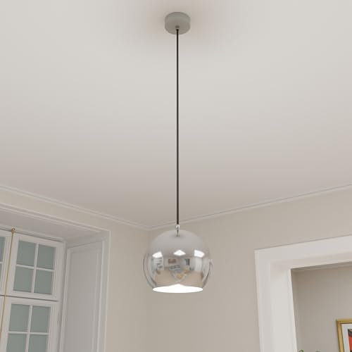 Licht-Erlebnisse Verchromte Pendelleuchte Metall, Hängelampe Küche, Küchenpendelleuchte Modern, Ø18 cm rund, Esszimmer, Esstisch, E27 Leuchte Wohnzimmer Hängeleuchte