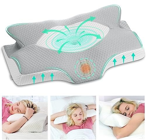 Elviros Orthopädisches Kissen aus Memory Foam, Seitenschläferkissen Nackenstützkissen, Kopfkissen Nackenschmerzen Ergonomisches Schlafkissen für Nacken-und Schulterschmerzen, 64 x 12,5/10,5 x 38 cm