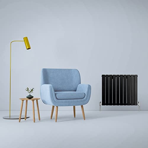 Designer Radiators 60 x 70cm Flat Panel Modern Central Heating Matt Black Horizontal Column Double Panel Wall Mounted Slimline Kitchen Living Room Bathroom Commercial Cleaning Brush & Fixing Kit