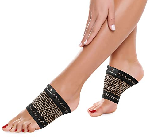 Copper Edge Copper Arch Support for Plantar Fasciitis. 2 Half Socks/Sleeve Compression Brace for Women and Men. Orthotics Feet Pain Aid Fit for Flat/High/Fallen Arches, Foot Care (Copper)