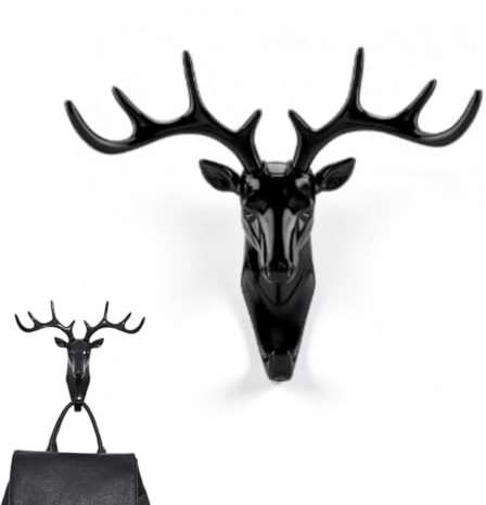 Beufee Geweih-Kleiderhaken zur Wandmontage, schwarzer Einzelwandhaken in Tierform, Mantel-Huthaken, rustikale Wandhaken Wandbefestigte Haken zum Aufhängen von Manteltaschen, Handtüchern(Schwarz)