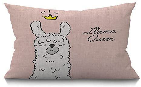 BGBDEIA llama queen Lumbar Cushion Cover 30 x 50 cm 12x20 Inch Decorative Bedroom Living Room Alpaca Wearing Crown Funny Cute Animal Cartoon Rectanglar Throw Pillow Cover for Bed Sofa Couch