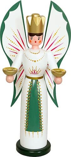 Drechslerei Kuhnert Engel grün-rot für Kerzen - 36 cm