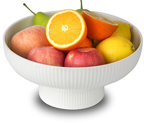 Magclay Ceramic Fruit Bowl with Draining Holes, 10 Large Fruit Basket with Multifunctional Removable Pedestal, Decorative Fruit Bowl for Table Countertop, Fruit and Vegetable Holder, White