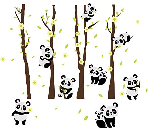 SUPERDANT Bunte Panda Wandaufkleber Waldthema Wanddekoration Blumenblatt Wandtattoo Vinyl Wandkunst Aufkleber Für Babyzimmer Schlafzimmer Wohnzimmer Kindergarten Dekorationen
