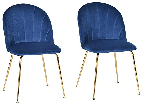 HOMCOM Lot de 2 chaises de Salle à Manger Assise Aspect Velours et Pieds métal doré - Bleu