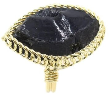 ARTQ Steinring Natürlicher Obsidian-Steinring Unregelmäßiger, Drahtgewickelter Ring, Verstellbarer Öffnungsring, Kreativität, Statement, Modische Ringe, Frauen, Muttertagsgeschenke, Schmuck Fü