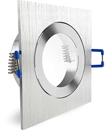 CONCEPTRUN LED Einbaustrahler quadratisch Aluminium geschliffen für Dusche/Bad/Vordach Strahler 60mm-85mm Einbaudurchmesser IP44 inkl. Fassung GU10 230V (Modell: QF12)