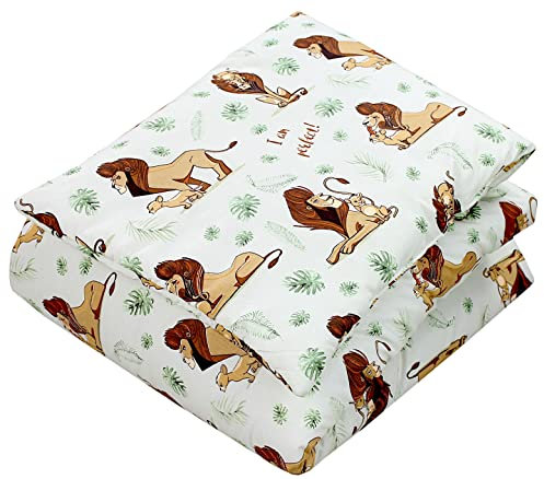 TupTam Kinder Gemusterte Bettdecken Set Ganzjahresdecke Bettdecke Kopfkissen Flachkissen 2tlg., Farbe: Löwe/Braun/Grün, Größe: 135x100 cm