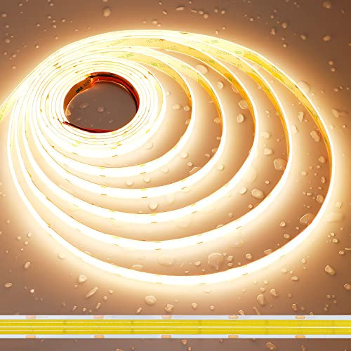 JOYLIT COB LED Streifen 24V 5M Doppelreihe 3000K Warmweiß Wasserdicht 960LEDs/M CRI 95+, CE UL PRO+ 3000LM/M Ultrahell 125W Dimmbar Selbstklebend Licht Band Beleuchtungszwecke (Nur LED Streifen)