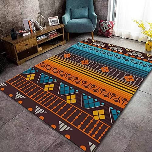 SUNYRDSM Zimmer Teppich Bodenbelag Balkon Deko Teppich Balkon Teppich orange blau geometrisch Druck Design ist pflegeleicht Vorzimmer Teppich 100x160cm