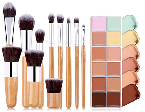 FantasyDay Professionale 10 Colori Coprenza Elevata a Lunga Tenuta Correttore Crema Concealer Palette Contouring Viso Correttori Makeup Gift Set per Hide Occhiaie e Imperfezioni con 11 Pennelli Trucco