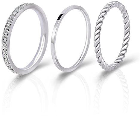 Joacii Edelstahl Ringe für Frauen Stapelbare Ringe Ästhetischer Schmuck für Männer Zehenringe Set Komfort Fit Größe 7