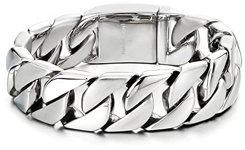 COOLSTEELANDBEYOND Große Maskulinen Stil Edelstahl Panzerkette Herren Armband, Poliert und Satin
