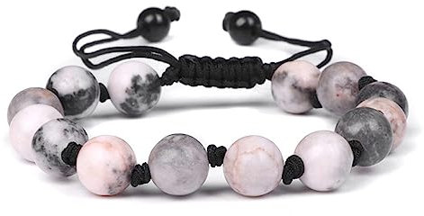 YONGHONGKEJI Crystal Bracelets, 8Mm Natural Pink Zebra Stone Hand Woven Bracelet Good Luck Couple Bracelet Bangle Adjustable String Chakra Yoga Charm Jewelry Gift For Women Men