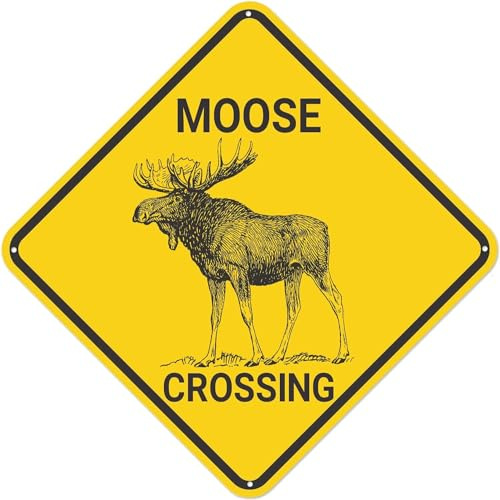 Elch Kreuzung Schild Warnschild Elch Crossing Neuheit Zone Schild Wanddekoration für Bauernhof Haustür Indoor Outdoor Straßenschild Rustikales Straßenschild 30 x 30 cm