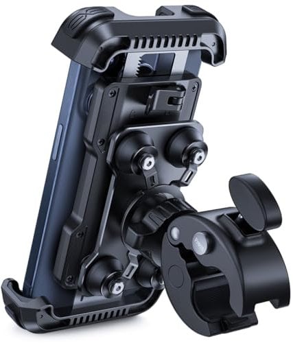 Lamicall Soporte Móvil Moto Antivibración - [con Doble Amortiguador] 360°Rotación, 1S Liberación con un Botón, Soporte Teléfono Bicicleta para iPhone 17 16 15 14 13 Series, Huawei, 4,7-6,8” Smartphone