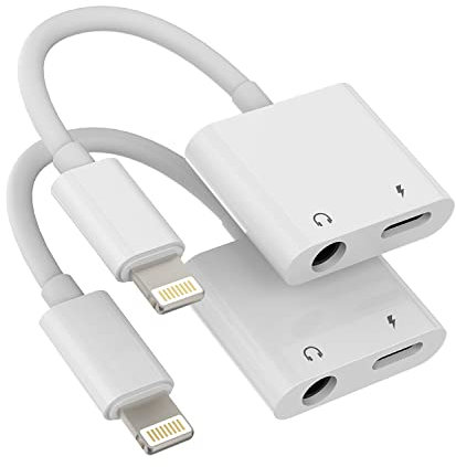 Adattatore Cuffie 3,5 mm per Apple iphone 14 13 12 11 Pro Max 7 8 Plus X SE XS XR per iPad Air (2 Pack) 2in1 Cavo Aux Auricolari Caricabatterie Sdoppiatore Lightning Jack Cuffiette Ricarica Accessori