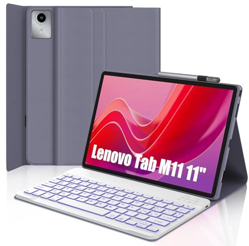 Lenovo Tab M11 Custodia con Tastiera Retroilluminata Bluetooth Magnetica Staccabile, Cover con Layout QWERTY Italiano, Viola Lavanda