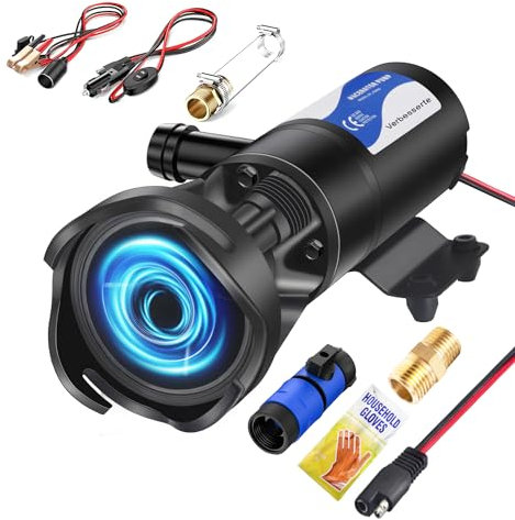 Portable RV Waste Water Pump for Sewage 12V 12 GPM 15 PSI Quick Release Sewage Pump Kit with Double Blade Four Blades Manual Water Rinse