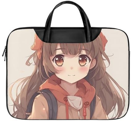 LFDSEPYM Laptophülle, stoßfest, Leder, Laptoptasche mit Griff, japanisches Anime, wasserdicht, Aktentasche, Laptoptasche, 40,6 cm (16 Zoll)