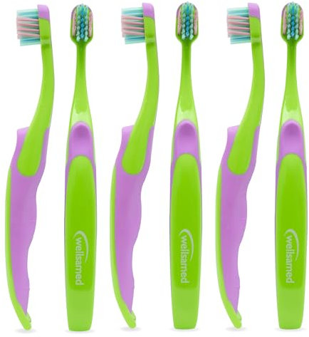 Wellsamed Fantasy 2 Kinderzahnbürste, Zahnbürste für Kinder von 3-8 Jahren (Grün-Pink, 6 Stück)