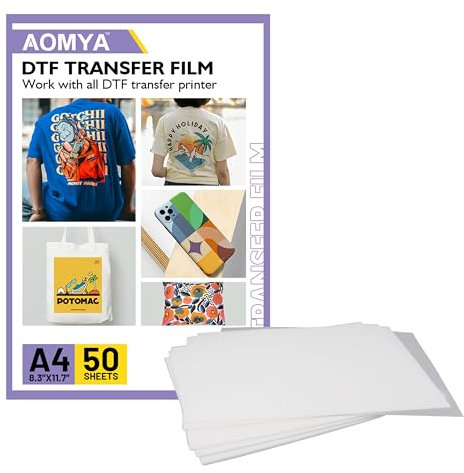 Aomya DTF-Transferfolienpapier, doppelseitig, matt, klares PET-Wärmetransferpapier, Kaltabziehpapier, DTF-Drucker, für alle DTF-Drucker und Materialien, Textil, Polyester, Baumwolle usw., 50 Blatt