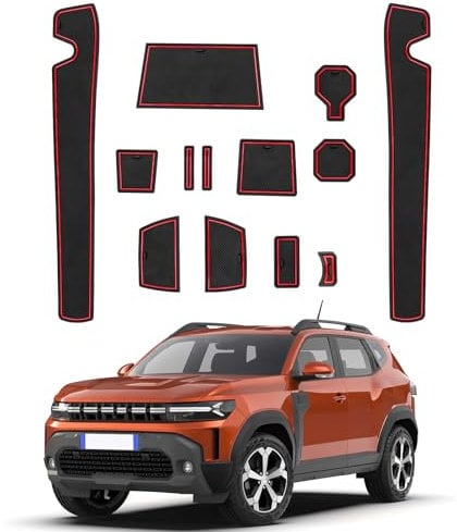 CDEFG Compatible with Dacia Duster 3 III 2024 2025 Rubber Mats Centre Console Non-Slip Mats Duster 3 Non-Slip Rubber Car Mat Duster 2024 Hybrid Accessories (Red)