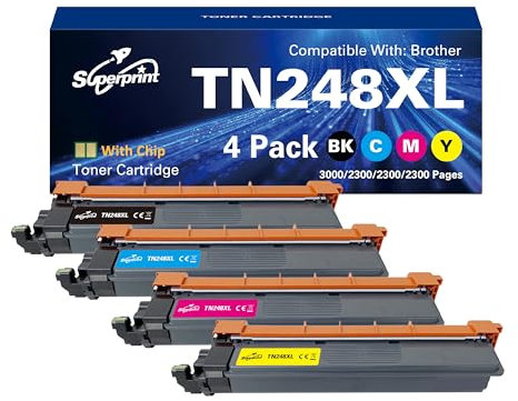 Superprint TN248XL TN-248XLCMYK TN-248XLVAL Kompatibel für Brother TN-248 TN-248XL Toner für MFC-L3740CDW MFC-L3760CDW MFC-L8340CDW MFC-L8390CDW DCP-L3560CDW HL-L3240CDW HL-L8240CDW (4er-Pack)
