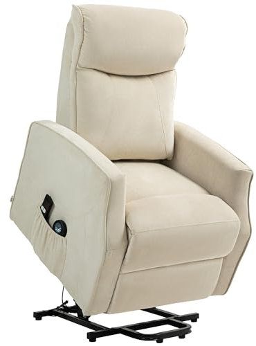 HOMCOM Poltrona Elettrica Alzapersona Reclinabile 135°, Poltrona Relax Elettrica in Poliestere con 2 Telecomandi, Poggiapiedi, 8 Punti Massaggio e Tasche Laterali, Crema