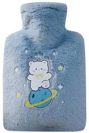 Premium Wärmflasche mit Bezug aus weichem Kunstfell 1L - Wärmeflasche aus Naturkautschuk - Winter Wärmflasche - Hot Water Bag Luxus - auslaufsichere Bettflasche (E)