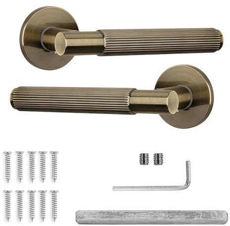 Decoranddecor Hera Antique Brass Internal Door Handles – Aluminium Handle Sets – Elegant and Durable Design for Wooden Interior Doors, Ideal for Bedrooms, Bathrooms, and Living Spaces