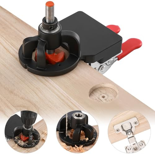 35mm Cabinet Hinge Jig Drilling Hole Puncher with 2 Retaining Clips，Concealed Hinge Jig Adjustable Quick Punch Cabinet Hardware Drill Guide Locator ，for Woodworking Door Cabinet Hinges Mounting Tool