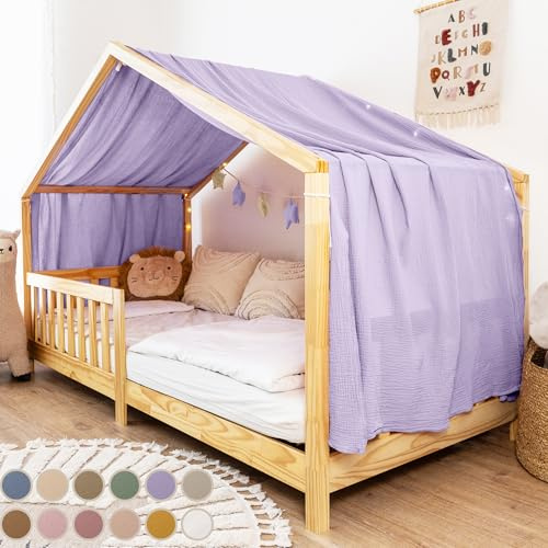 lilimaus Hausbett Himmel [in 12 Farben] Betthimmel Hausbett aus 100% | Baumwolle Musselin - Stoffhimmel für Hausbett Deko Mädchen & Jungen - Himmel für Hausbett Kinder - Bett Vorhang Kinderbett