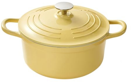 Meoky Flache Auflaufform mit Deckel Natürlich antihaftbeschichteter Slow Cook Gusseisen-Auflauftopf für Camping mit offenem Feuer auf dem Herd,Gelb