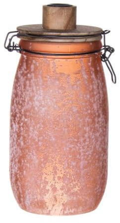 INNA-GLAS Teelichthalter ANNEDORE, Frost-Optik, Amber, 24,5cm, Ø11,5cm | Bügelglas - Drahtbügelglas