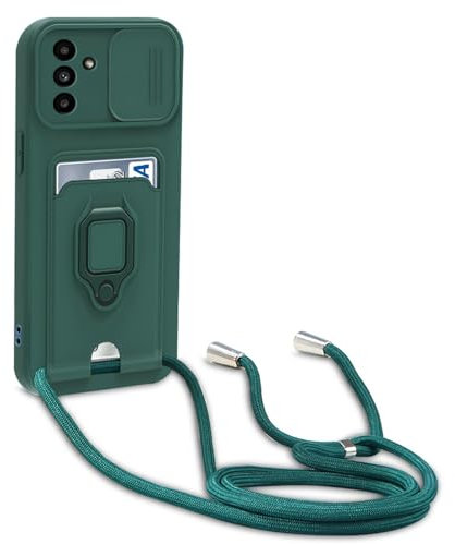 yanasuo Protección de Cámara Funda Compatible con Samsung Galaxy A56 5G, con Anillo Soporte, Ajustable Collar Correa de Cuello Cordón Carcasa de Silicona-Verde Oscuro