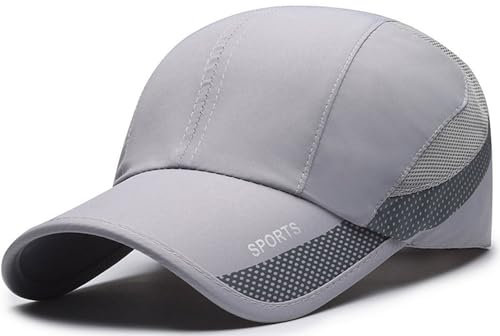 Malaxlx Schnelltrocknende Baseballcap für Herren und Damen, UPF 50+ Sonnenschutz, Verstellbare Sportmütze für Laufen, Wandern, Outdoor - Hellgrau