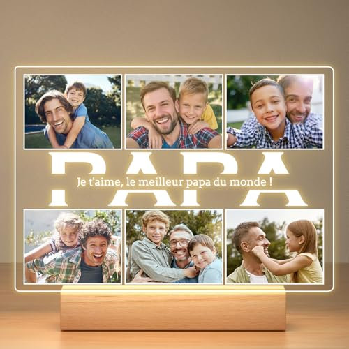 Jkolalin Cadeau Noel Papa Personnalisé, Cadre Photo Personnalisé avec Photo, Plaque Acrylique Personnalisée, Cadre Personnalisé Photo, Cadeau Anniversaire Papa, Cadeau Papa Personnalisé