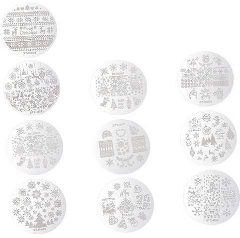 Healeved 10 Stück Weihnachten-stempel-vorlage Stempelvorlagen Nagelschablonen Weihnachtsnagelplatte Nägel Stempeln Selber Machen Nagelprägeplatten Nagelkunst -stamper Stahl