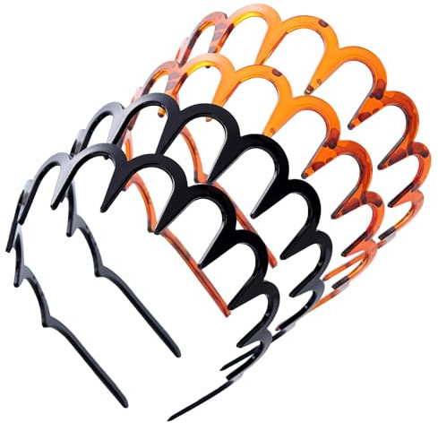 4 Stück Zickzack Haarreif, Haifischzahn Haarkamm Haarband Gewellte Stirnbänder Anti-Rutsch-Kunststoff-Haarreifen für Sport Fitness Tägliches für Damen Und Mädchen (Leopardenbraun,Schwarz)